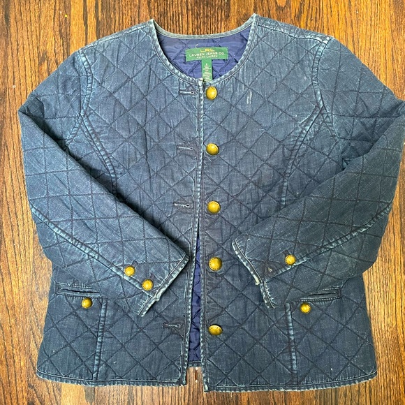 Chambray Quilted jacket with brass button - Picture 4 of 9
